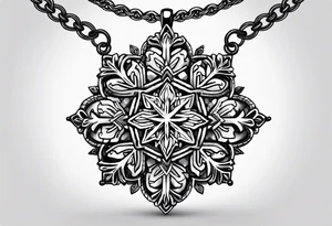 Long, Intricate necklace with a single snowflake pendant tattoo idea