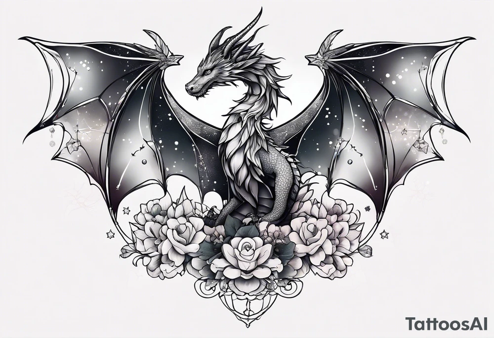 Constellation, wing , snow , cross , dragon female japan kawaii , flower tattoo idea