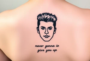 Rick Astley's Face outline with text Never Gonna Give You Up tattoo idea