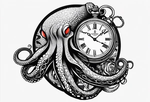 to be drawn in the arm, pocket watch wrapped under an aggressive octopus in side view tattoo idea