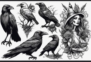 witch with crows tattoo idea