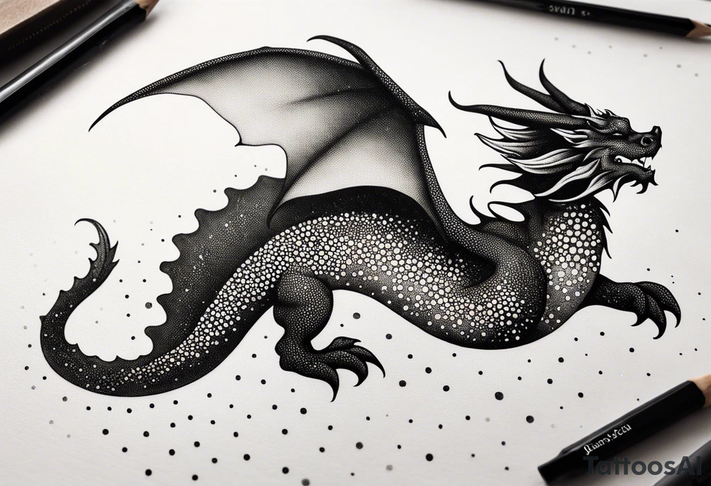 strength, small, sleeping dragon, long tail, elegant, lenghty, pisces tattoo idea