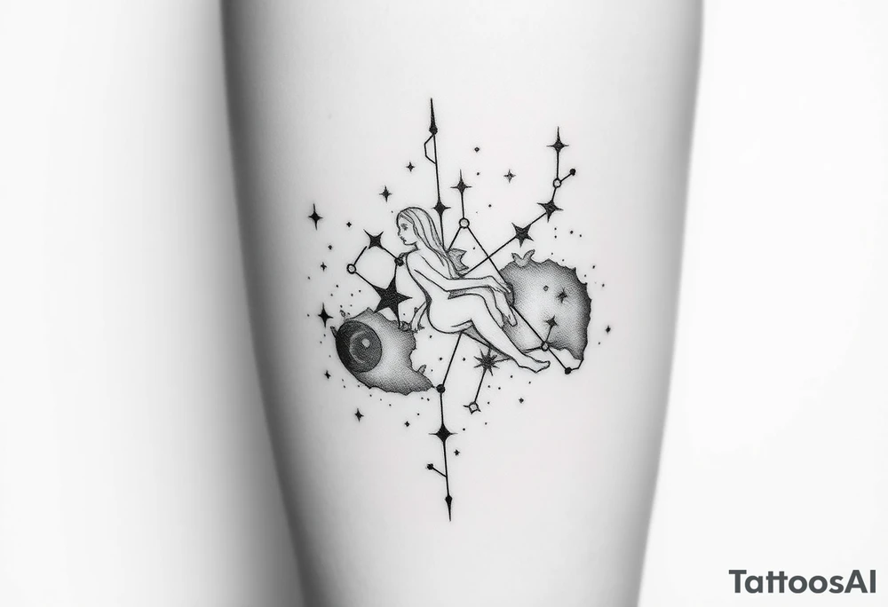 Virgo constellation into galaxy for leg tattoo idea