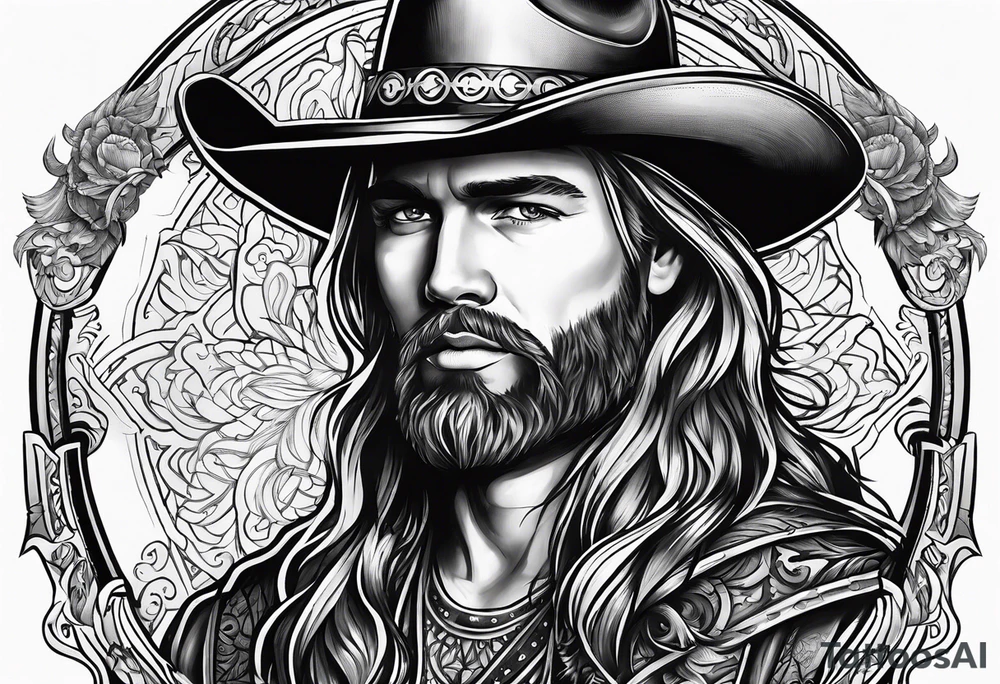 Western theme and Christianity tattoo idea