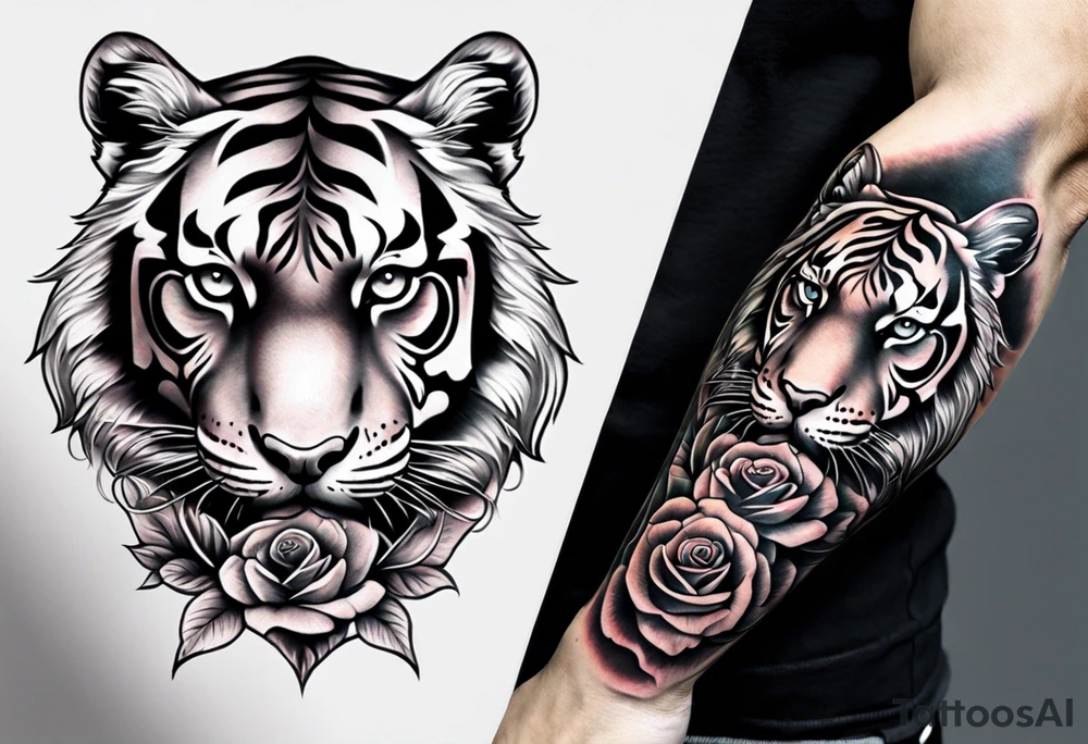 tiger forearm with rose hand tattoo tattoo idea