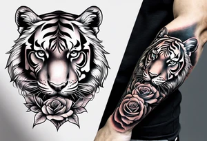 tiger forearm with rose hand tattoo tattoo idea