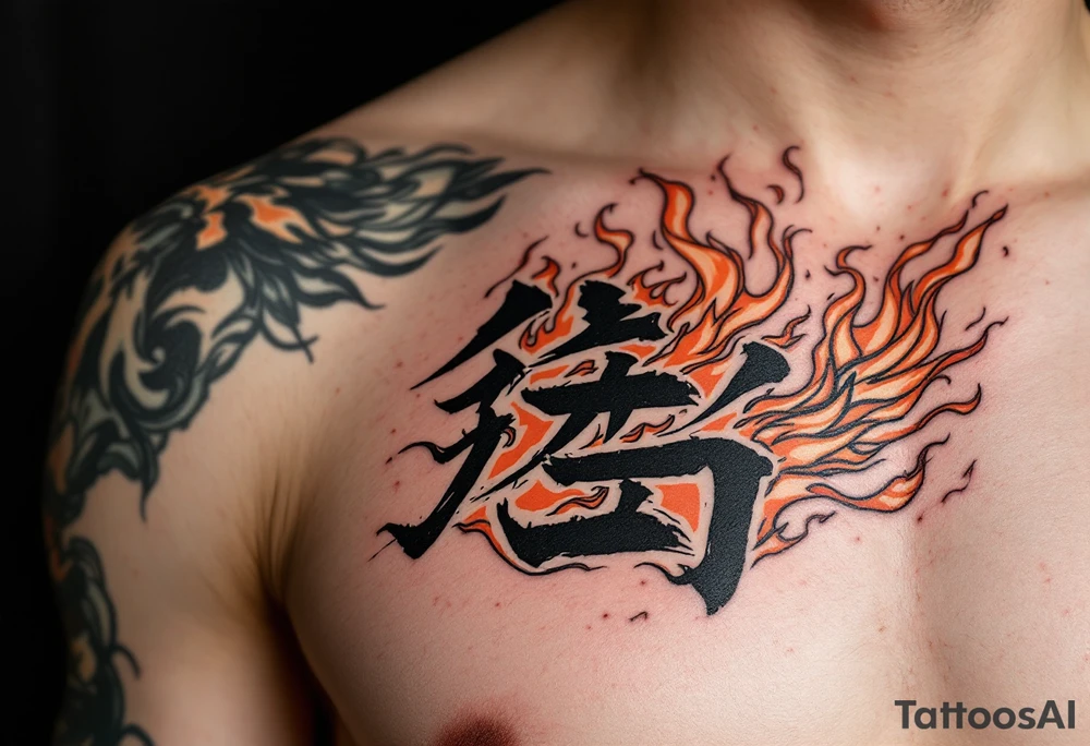勇 (yǒng, “courage”) in fiery orange is often seen with flames or phoenix wings for bold transformation. tattoo idea