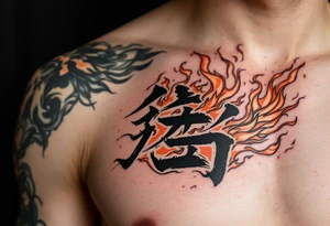 勇 (yǒng, “courage”) in fiery orange is often seen with flames or phoenix wings for bold transformation. tattoo idea
