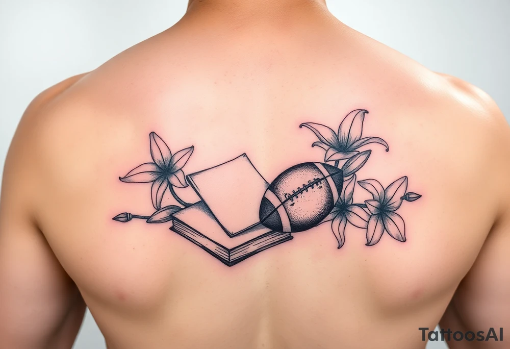 Heather, book, football, lillies, pink, car tattoo idea