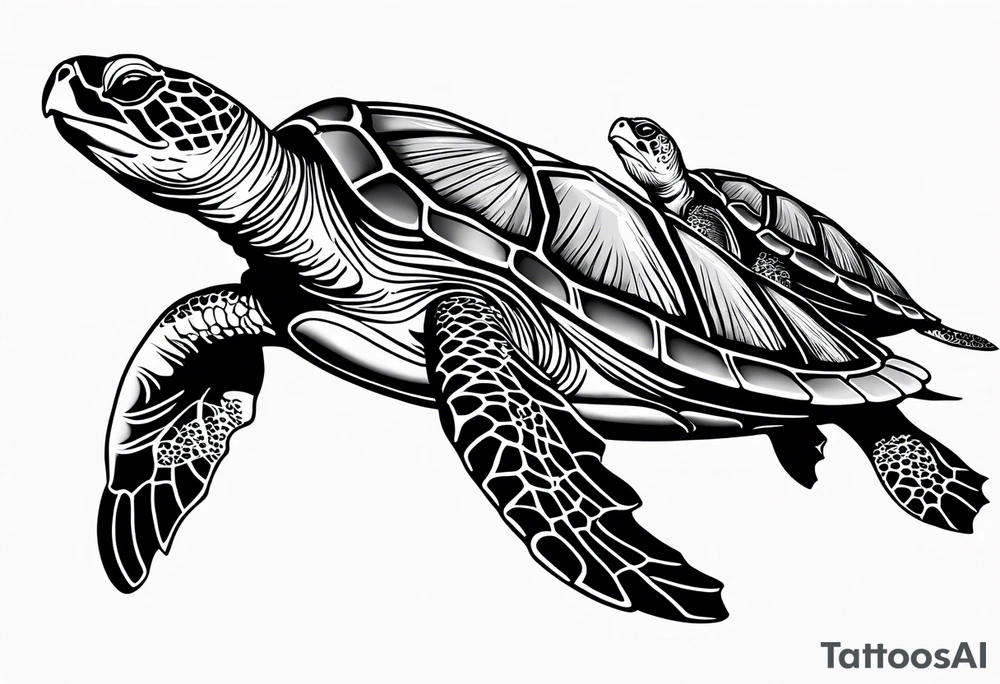 four sea turtles swimming in a row one holds tattoo idea
