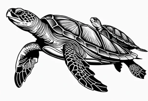 four sea turtles swimming in a row one holds tattoo idea