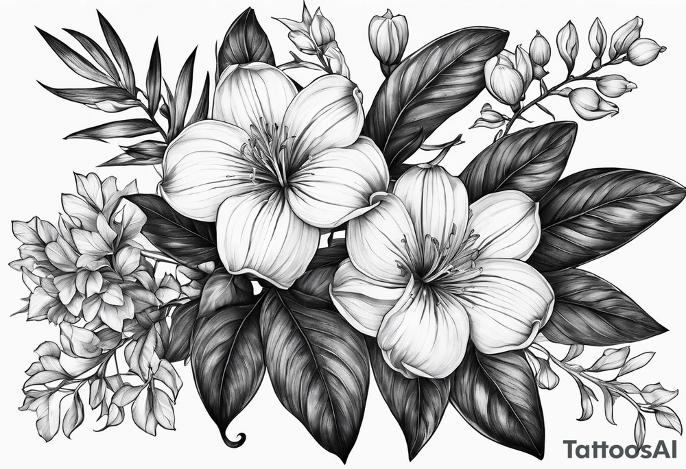 Platycodon grandiflorus with leafs and stalks tattoo idea