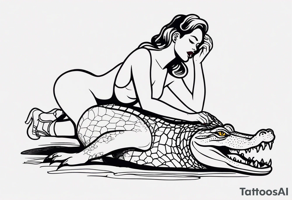 Alligator eating a naked woman tattoo idea