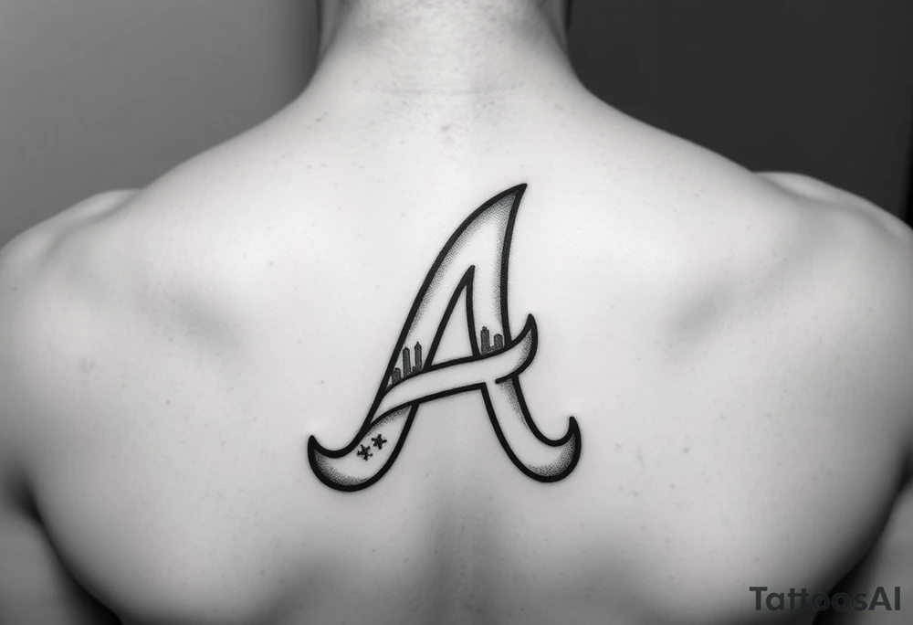 Atlanta Braves letter logo “A” with 3D skyline incorporated in the letter tattoo idea