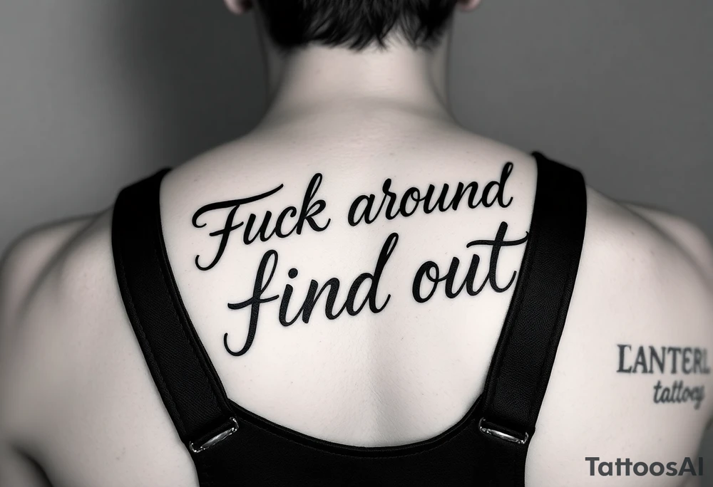 Fuck around and find out script tattoo with fancy outline for motorcycle gas tank tattoo idea