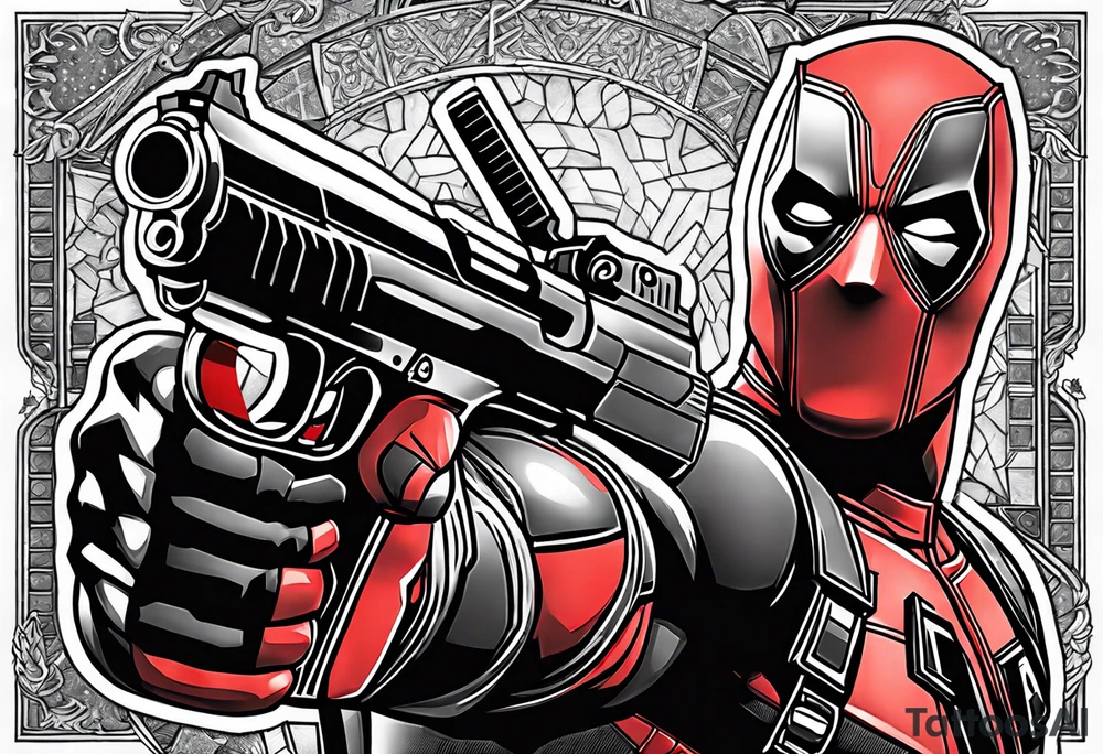 Deadpool realistic with Golden pistol tattoo idea