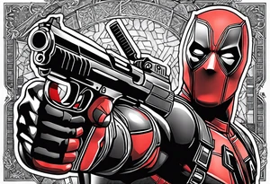 Deadpool realistic with Golden pistol tattoo idea