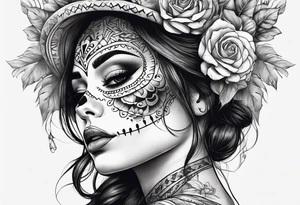 muertos style girl stretched horizontally tattoo idea