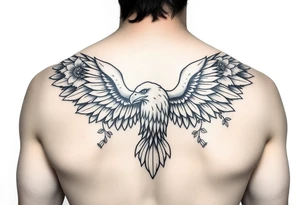 eagle and flowers wings not opened for the arm tattoo idea