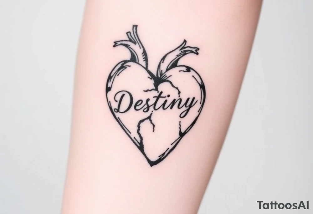 broken heart with destiny’s name tattoo idea