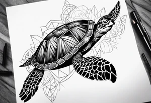 Full leg sleeve sea turtle tribal tattoo idea