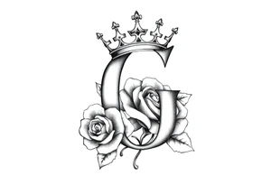 a capital G letter with a crown tilted to the left of it with a rose behind it tattoo idea