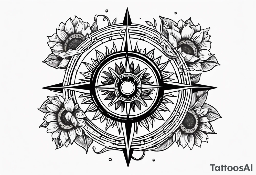 Sunflower and a compass, with the words "To Thine Own Self Be True" tattoo idea