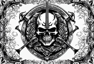 Valhalla sword shield axe barbed wire tattoo idea