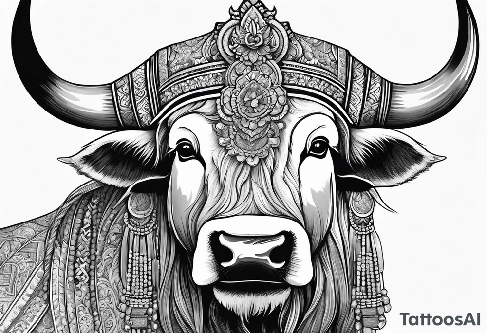 Black and white, grey Thai yak tattoo idea