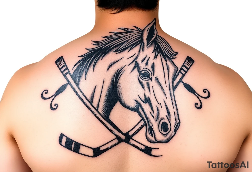 Horse with hockey sticks tattoo idea