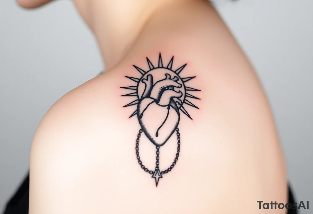human heart chained up within the sublime sun tattoo idea