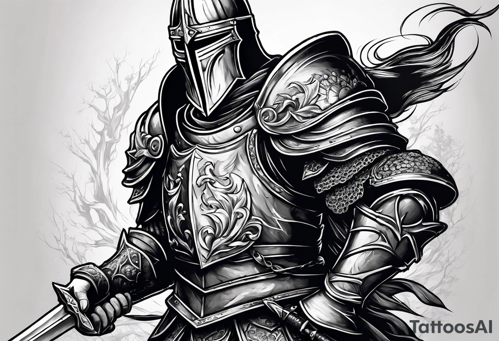 knight pulling out sword off stone tattoo idea