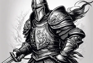 knight pulling out sword off stone tattoo idea