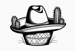 Cactus in a pot wearing a sombrero black and grey tattoo idea