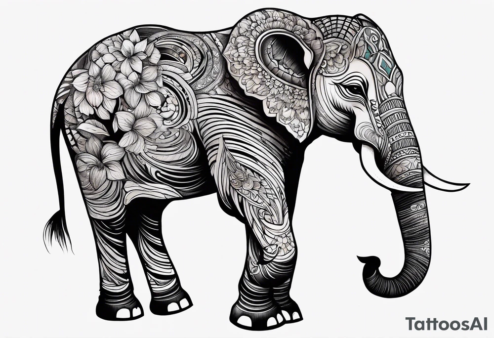 strength and resilience, feminine, elephant, colour tattoo idea