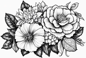 Begonia flower, hydrangeas, marigolds, gerber daisies, rose, lily tattoo idea
