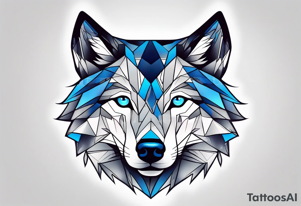 Male young Wolf face look realistic with blue eyes tattoo idea