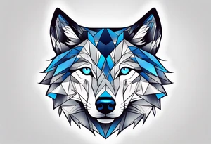 Male young Wolf face look realistic with blue eyes tattoo idea