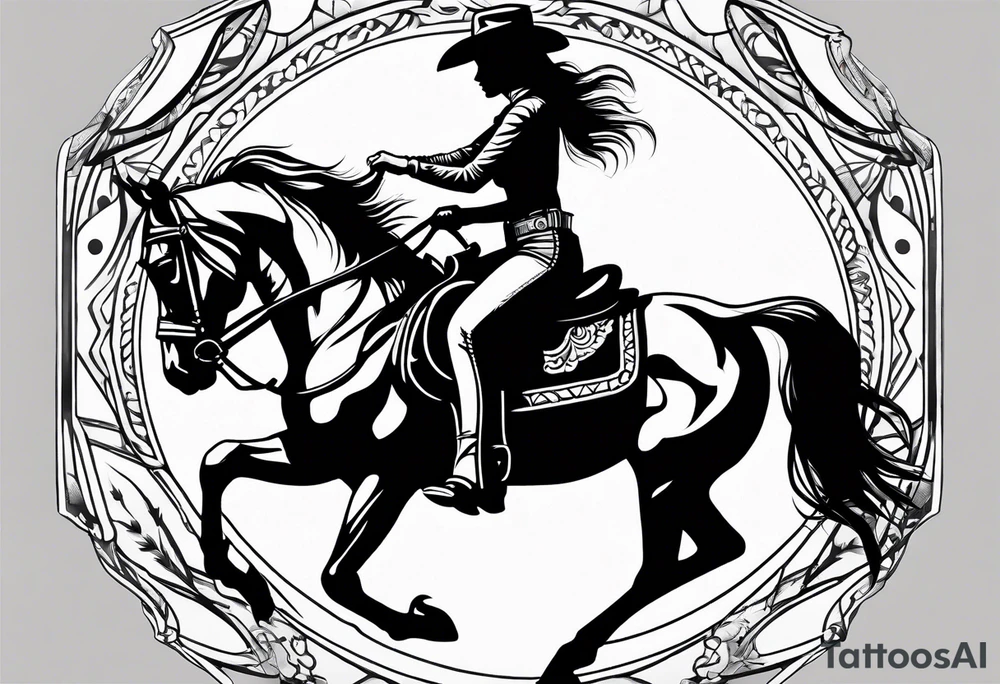cowgirl on a horse american traditional tattoo idea