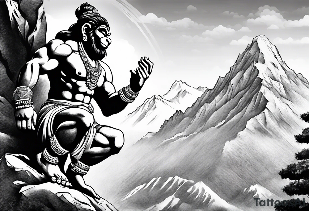 Hanuman lifting the mountain with his hand tattoo idea