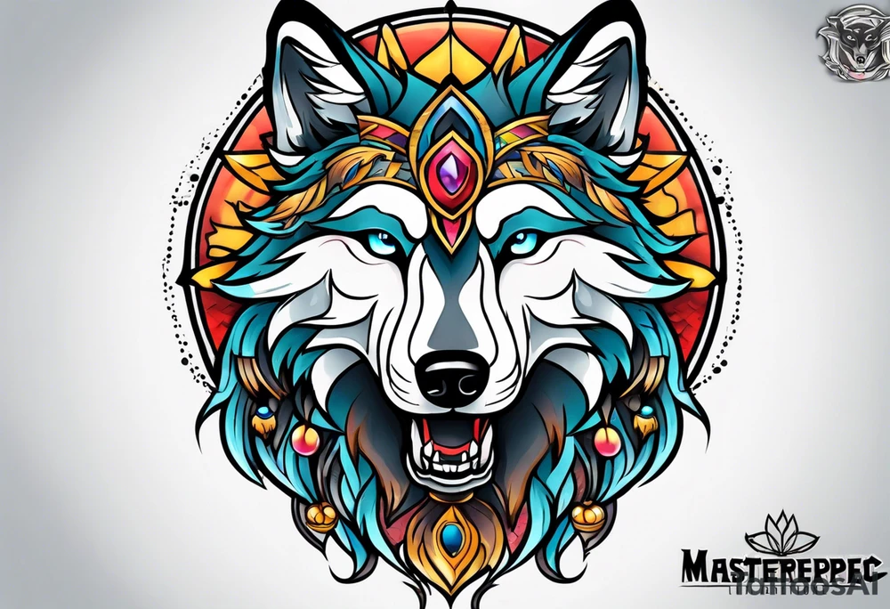 Neo traditional wolf head tattoo idea