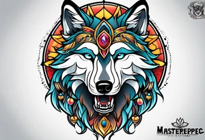 Neo traditional wolf head tattoo idea