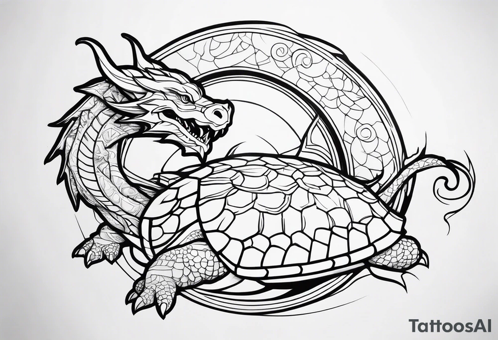dragon wrapping around a turtle tattoo idea
