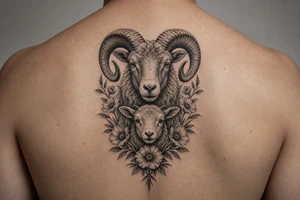 Mother ram baby ram with flowers the mother ram on top the baby ram on bottom tattoo idea