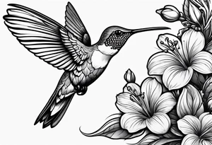 A lively hummingbird in mid-flight, sipping nectar from a flower, representing joy and energy.” tattoo idea