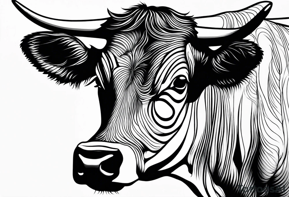 cow one sided profile linework tattoo idea