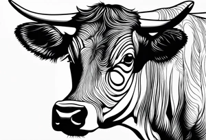 cow one sided profile linework tattoo idea