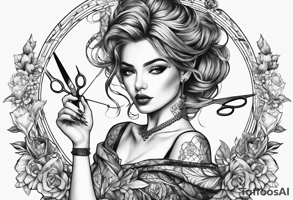 Fairy hairdresser holding scissors tattoo idea