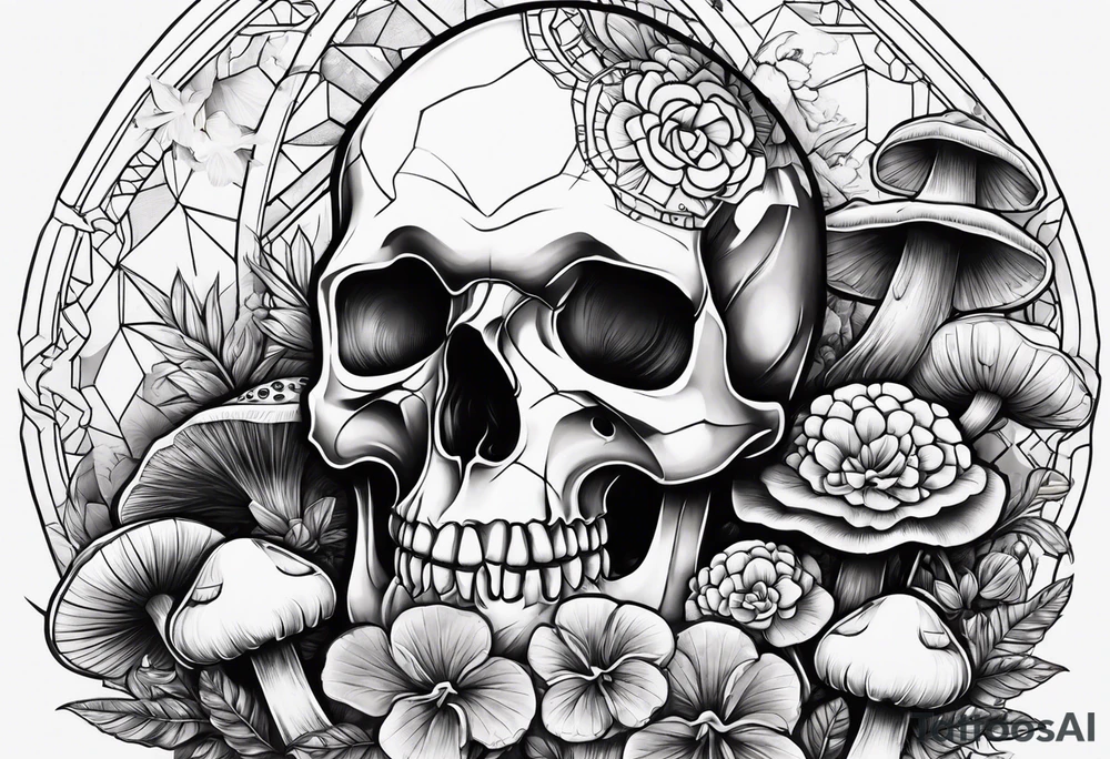 skull and mushrooms tattoo idea