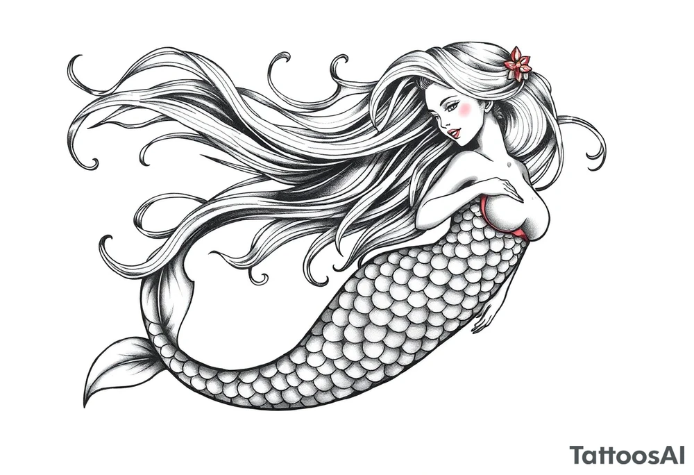 mermaid with flowing hair tattoo idea